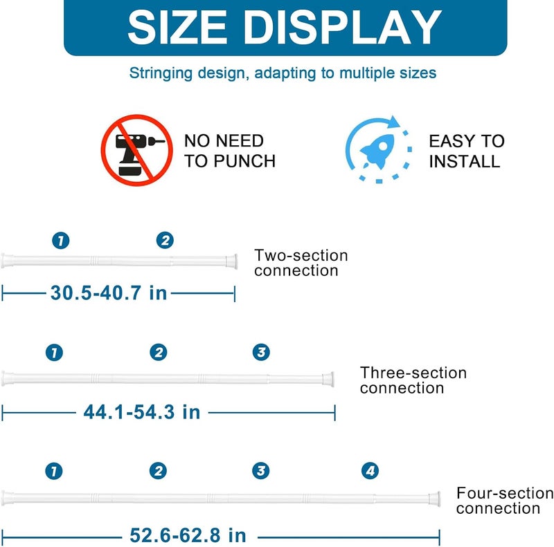ZipGlo 1pack Tension Curtain Rod 30 to 62 Inch, White Spring Tension Curtain Rod Adjustable Expandable Curtain Rod No Drilling, Spring Loaded Curtain Rods for Windows, Bedroom, Doorway Door, Closet - Image 2
